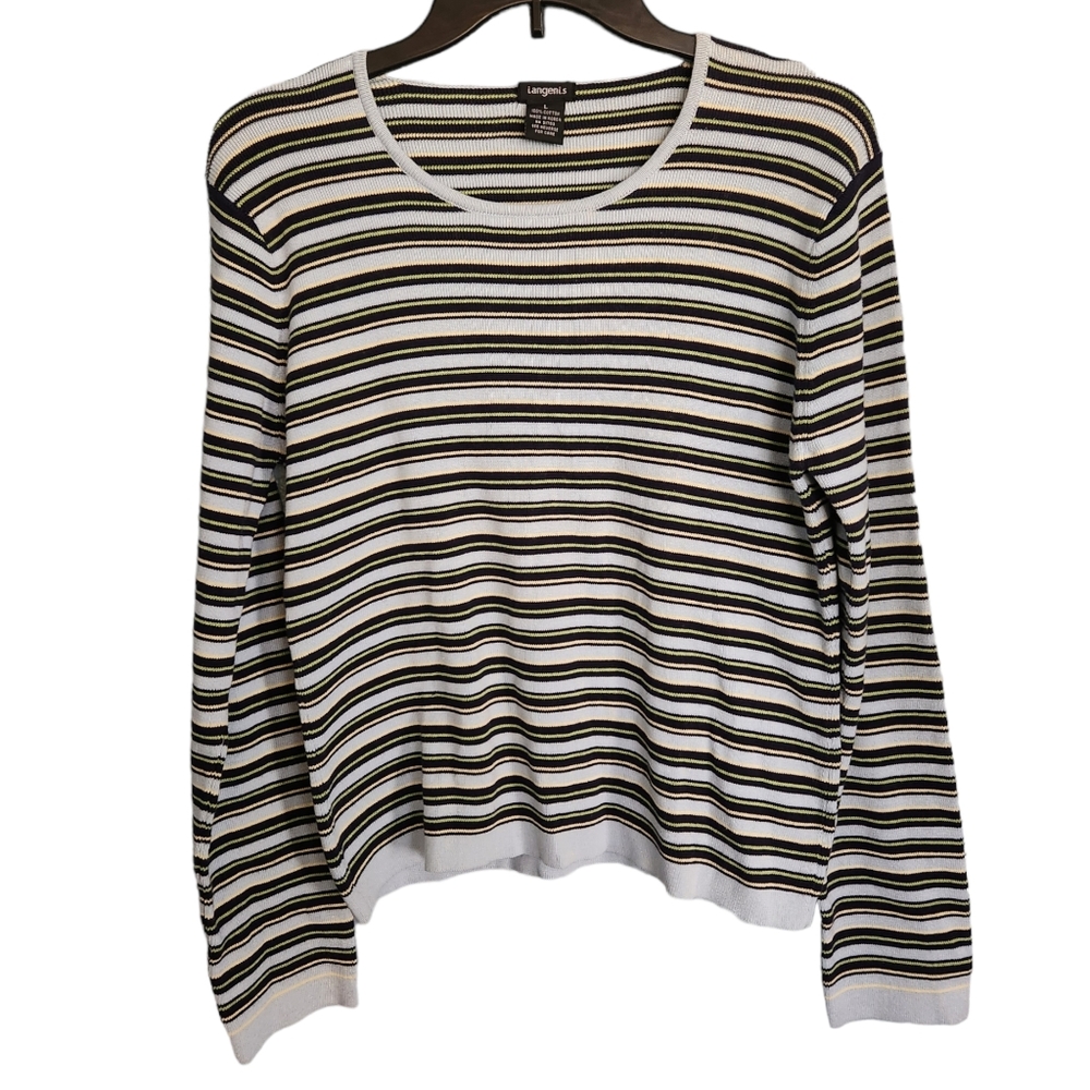 Langenis Vintage Striped Knit 100% Cotton Top Women's Size L